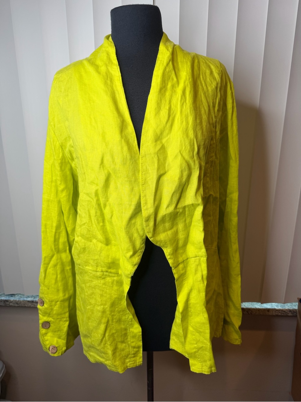 Blanco de Ibiza made in Italy Linen Draped Open Front Jacket Yellow One Size